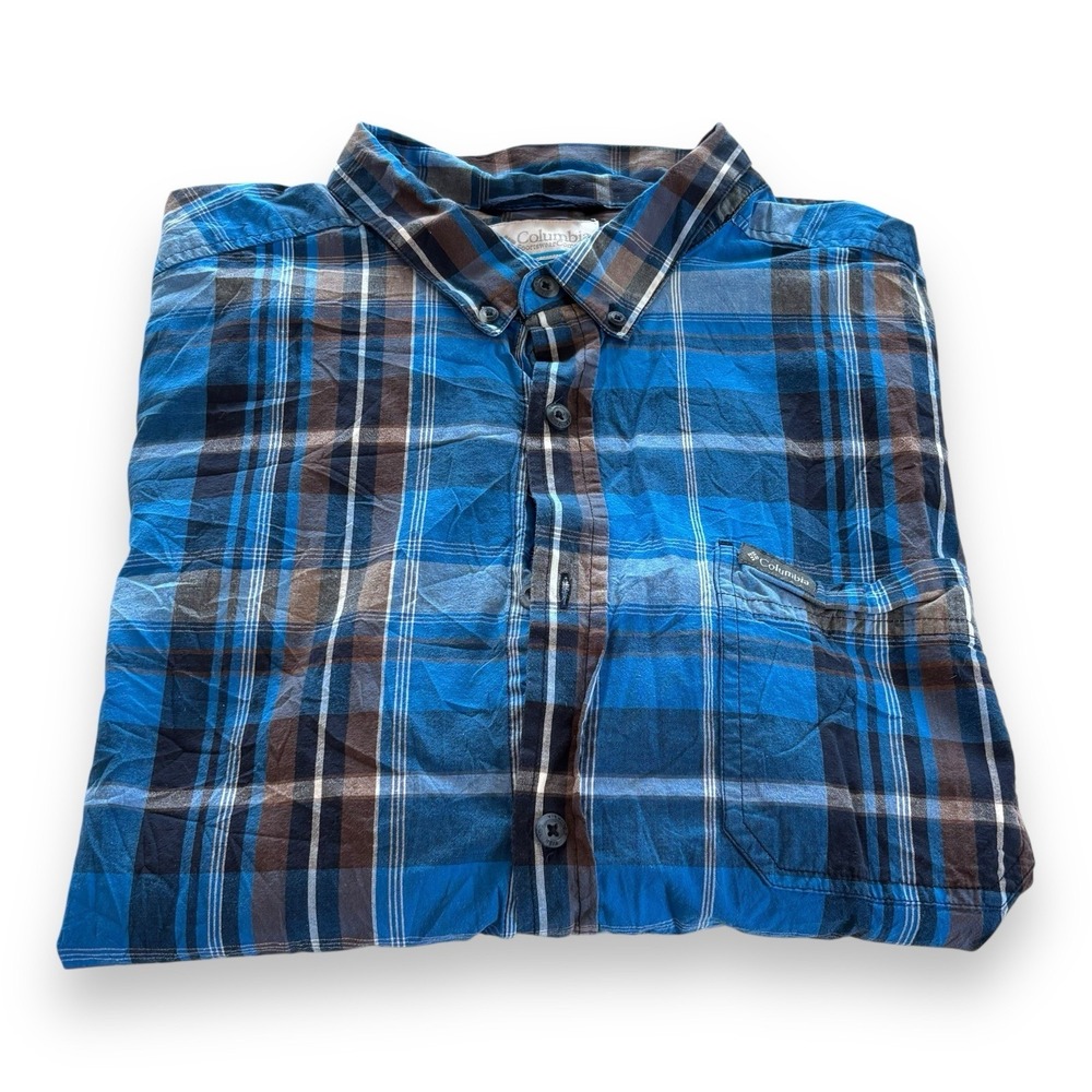 Columbia Mens Blue Plaid Button-Down Shirt Men's Size XXL